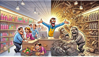 Illustration showing the contrast beween a great and poor retail experience